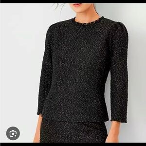 Ann Taylor NWT Women's Black Shimmer Tweed Puff Sleve Top Size Large
